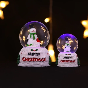 Détail de boules de cristal de bonhomme de neige à LED avec message Merry Christmas