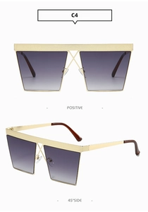 Macro view of C4 square half-frame metal sunglasses with X-shaped bridge and gradient lenses