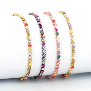 Rainbow Zirconia Tennis Bracelet For Women Copper Multicolored Adjustable Drawstring Bracelet Gold Silver Black Rose Gold Plated Jewelry