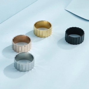Classic titanium steel geometric grooved rings in gold, silver, black and rose gold finishes
