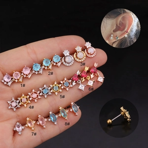 Cartilage Stud Earrings Stainless Steel Screw And Copper Zirconia Round Moon Star Heart Fashion Piercing Jewelry For Women