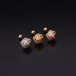 Three surgical steel rose flower earrings with screw back in gold, silver, and rose gold