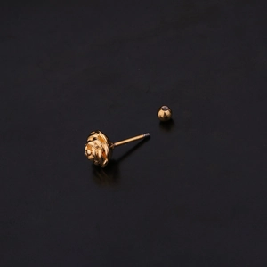 Golden rose-shaped stainless steel screw back stud earrings with cubic zirconia inlay