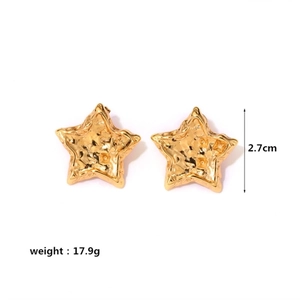 Textured gold star stud earrings in stainless steel with hammered finish and 2.7cm size