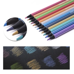 Metallic colored pencils set for black paper showing drawing tips and shimmering luster
