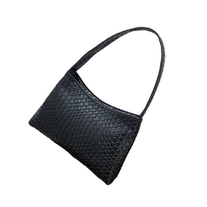 Classic black woven texture shoulder bag for women with minimalist underarm design style