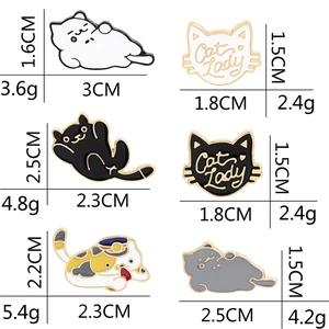 Set of 6 cute cartoon cat enamel pins in various poses and colors for backpack decoration