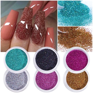 Professional six-color nail glitter powder set including silver purple and bronze gold tones