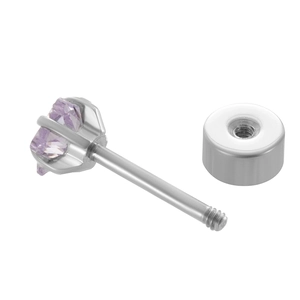 Surgical steel star earring with purple cubic zirconia and flat screw back design