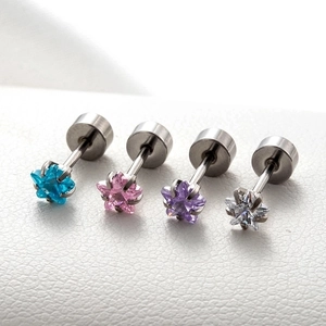 Titanium steel star stud earrings set with colorful cubic zirconia in four vibrant colors
