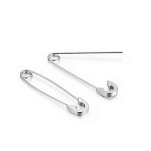 Polished stainless steel safety pin earrings in a minimalist silver drop style for unisex