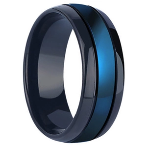 Men Tungsten Steel Ring Black And Blue Dual Color Polished Band Fashion Jewelry For Anniversary Party