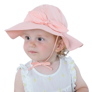 Detailansicht Baby-Sonnenhut mit breiter gewellter Krempe, Schleife und Kinnband