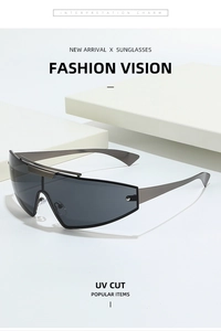 Close-up of futuristic punk sports sunglasses with seamless shield lens and UV protection