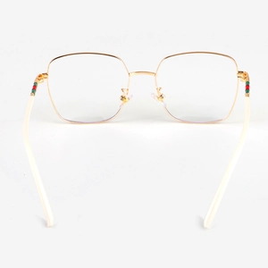 Stylish gold metal square frame glasses with classic red and green stripe accents
