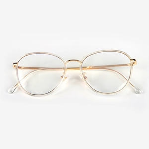 Fashionable oversized blue light blocking glasses with clear frames and gold metal accents