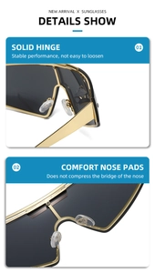 Detailed view of the solid metal hinge and comfortable nose pads on sports sunglasses