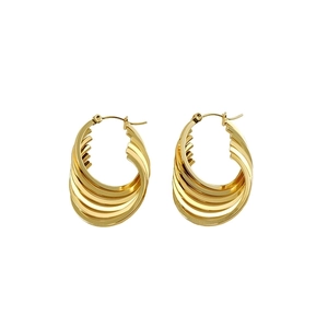 Retro geometric multilayer gold stainless steel hoop earrings with twisted metal texture