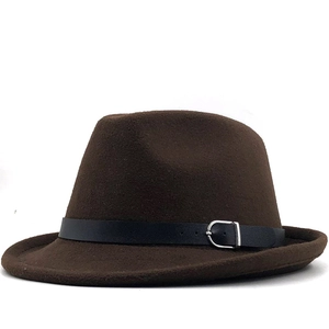 Classic dark brown wool fedora hat with a black leather belt and silver metal buckle