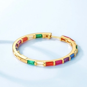 Rainbow hoop earring in 925 silver with gold plating and colorful zircon stones