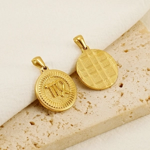 18K gold plated Virgo zodiac pendant necklace featuring double-sided textured design