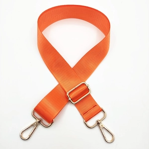 Adjustable orange nylon wide strap with gold metal hooks and buckle for handbags