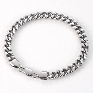 Minimalist silver stainless steel Cuban link bracelet with durable lobster clasp