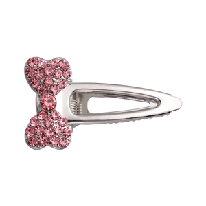 Pink rhinestone heart bow metal hair clip for women with elegant silver finish