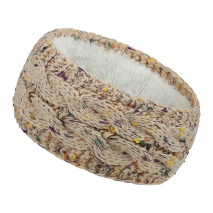 Detail von Strickstirnband mit warmem Fleece-Futter und bunten Garn-Akzenten