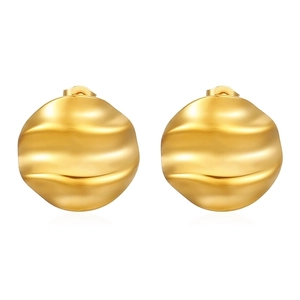 Chic 18K gold plated stainless steel earrings with textured spherical ripple design