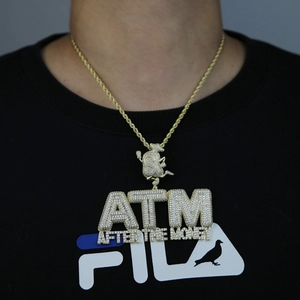 Iced out ATM After The Money pendant necklace with gold rope chain for men