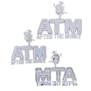 Silver iced-out ATM pendant necklace with cubic zirconia for hiphop street style