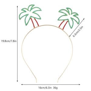 Detailed size chart for rhinestone coconut tree headband showing 19.8cm height and 36g weight