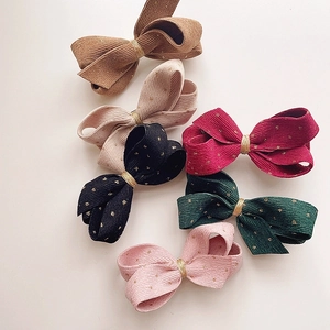 Set of 6 corduroy bow hair clips with gold speckles in assorted vintage colors