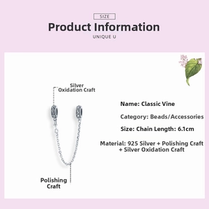 Detail of S925 sterling silver classical vine safety chain charm with 6.1cm connector