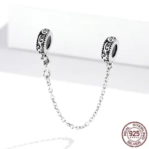 Vintage scroll pattern S925 sterling silver safety chain for DIY charm bracelets