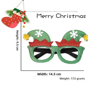 Christmas party glasses size details 14.5x9.5cm with green glitter and red crown