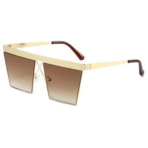 Oversized square half-rim sunglasses with gold metal frame and brown gradient lenses