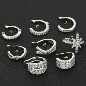 Set of 8 silver non-piercing ear cuffs with sparkling cubic zirconia in various designs