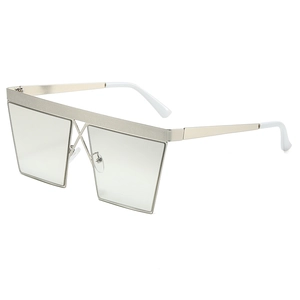 Luxury silver square oversized metal sunglasses with textured bridge and white temple tips
