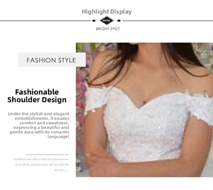 Detail of off-shoulder lace wedding gown featuring intricate floral patterns and sequins