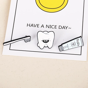 Cute cartoon tooth, toothbrush and toothpaste enamel pins set for backpack and shirts
