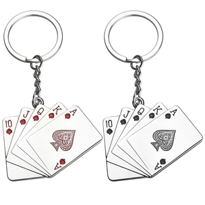 Portachiavi poker scala reale in metallo con motivi a picche rossi e neri