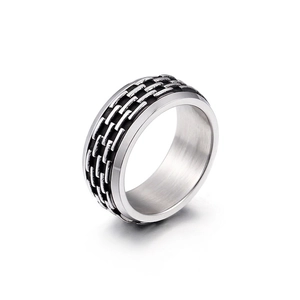 Industrial Style Stainless Steel Ring With Black Enamel Texture Punk Rock Fashion Jewelry For Men And Women