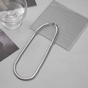 Polished silver stainless steel snake chain necklace with a modern minimalist design
