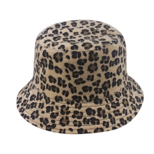 Autumn winter faux fur leopard print bucket hat with reversible double-sided design