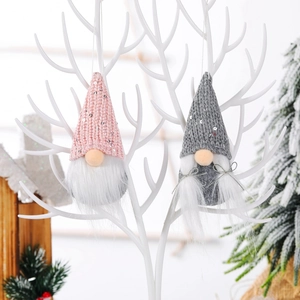 Pair of hanging Christmas gnomes with pink and grey sequin hats and white beards