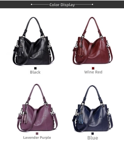 Multiple colors of large capacity faux leather shoulder bags with tassel charms