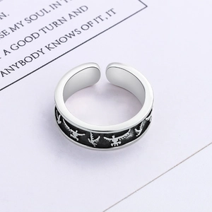 Retro sterling silver adjustable open ring featuring detailed flying bird relief patterns