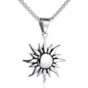 Retro stainless steel sunflower pendant necklace with silver box chain for men